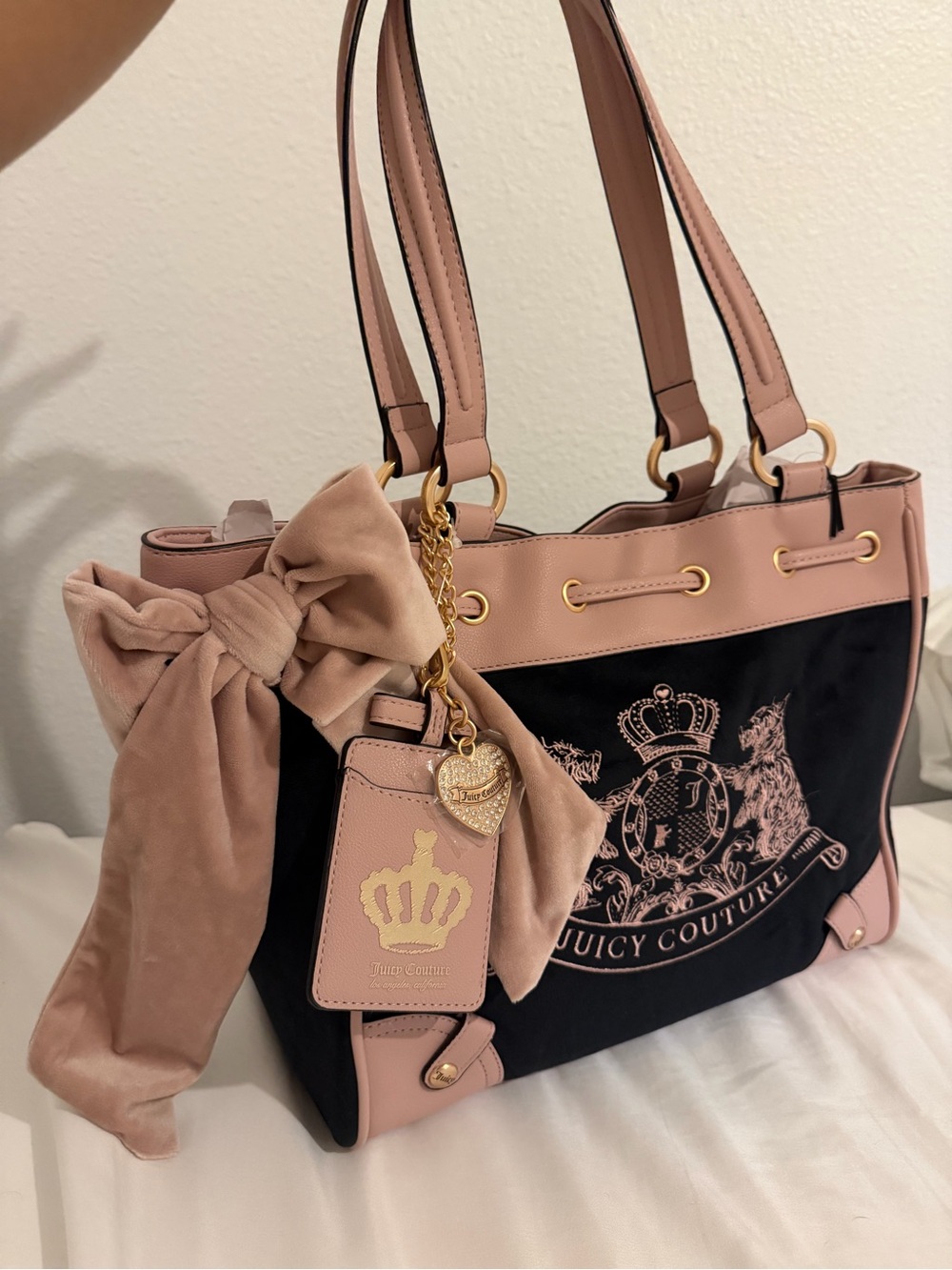 Juicy Couture Blush Pink and Black Crest Tote with Charm - Picture 2 of 3